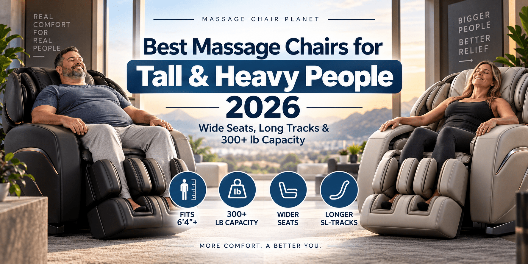 Best Massage Chairs for Tall & Heavy People 2026: Wide Seats, Long Tracks & 300+ lb Capacity - MassageChairPlanet.com