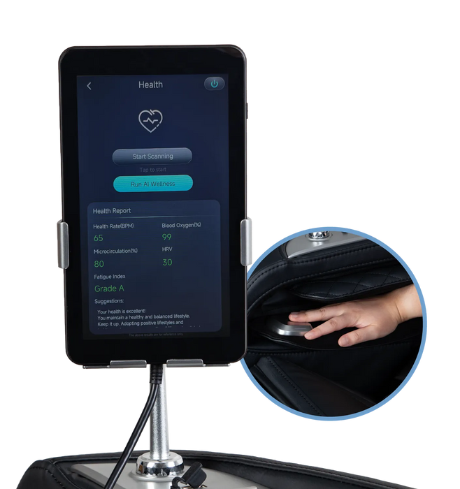 Osaki Aeris 4D Duo AI health detection report on touchscreen - MassageChairPlanet.com