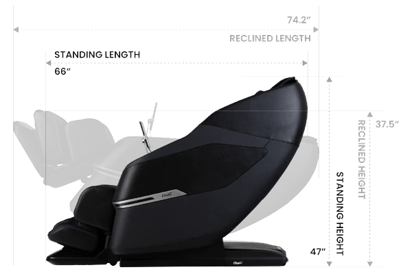 Osaki Aeris 4D Duo standing and reclined length and height dimensions - MassageChairPlanet.com