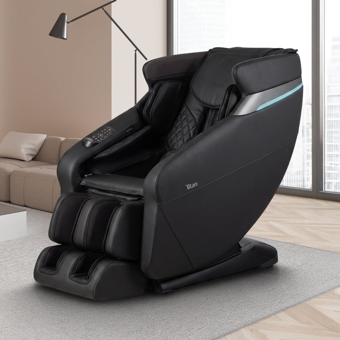 Titan Forma 3D+2D massage chair in Black lifestyle setting - MassageChairPlanet.com