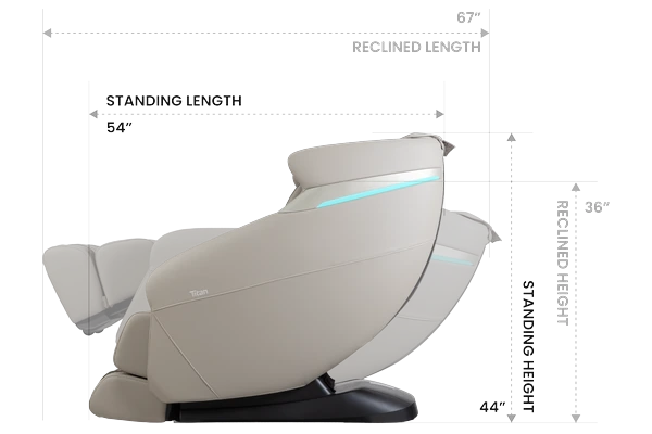 Titan Forma 3D+2D standing and reclined length and height dimensions - MassageChairPlanet.com