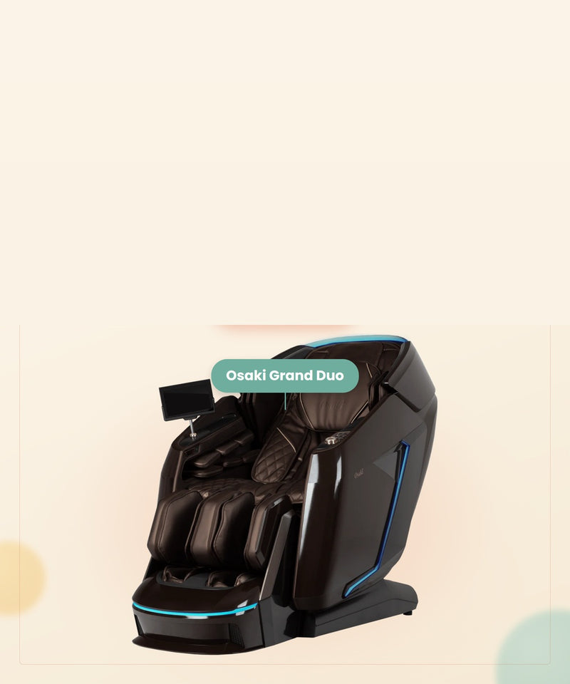 The Osaki Grand Duo massage chair in brown with blue LED accent lighting