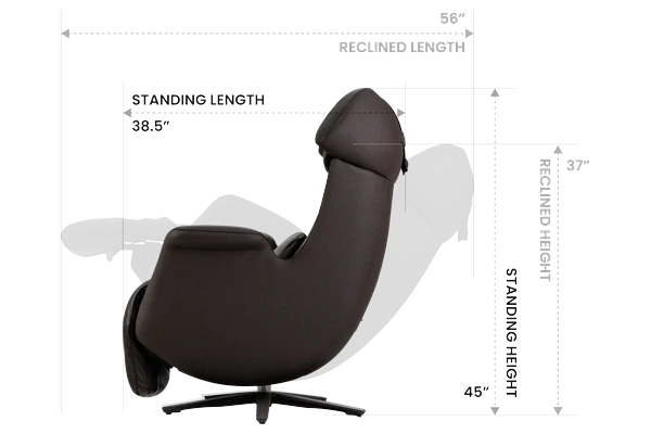 Osaki Milan 3D recliner standing and reclined length and height dimensions - MassageChairPlanet.com