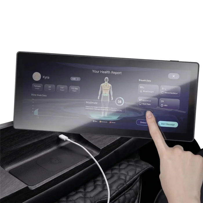 Osaki Platinum - Vanguard Duo 4D Massage Chair – hand using the wide touchscreen monitor